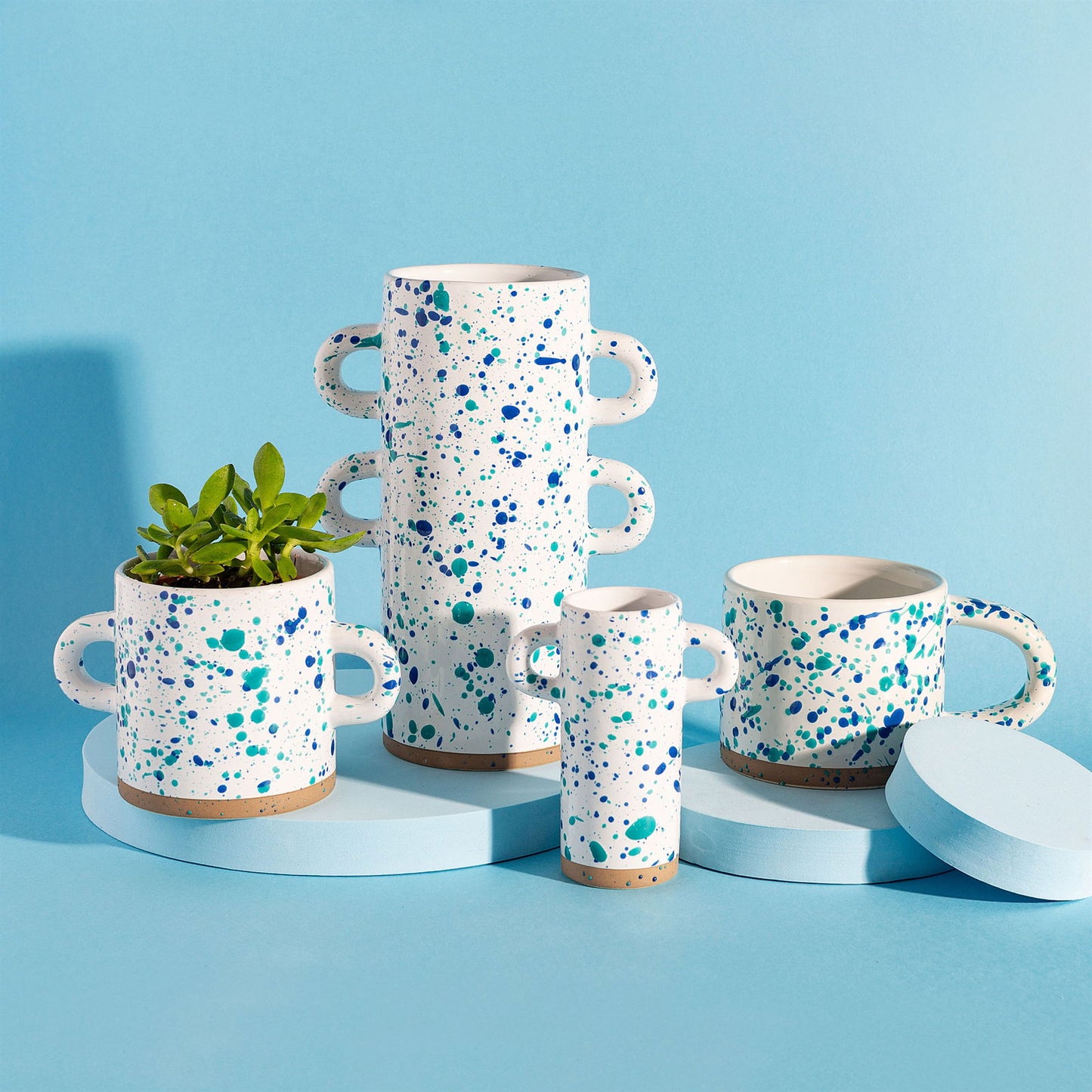 turquoise-and-blue-splatterware-planterat Willow and Wine!