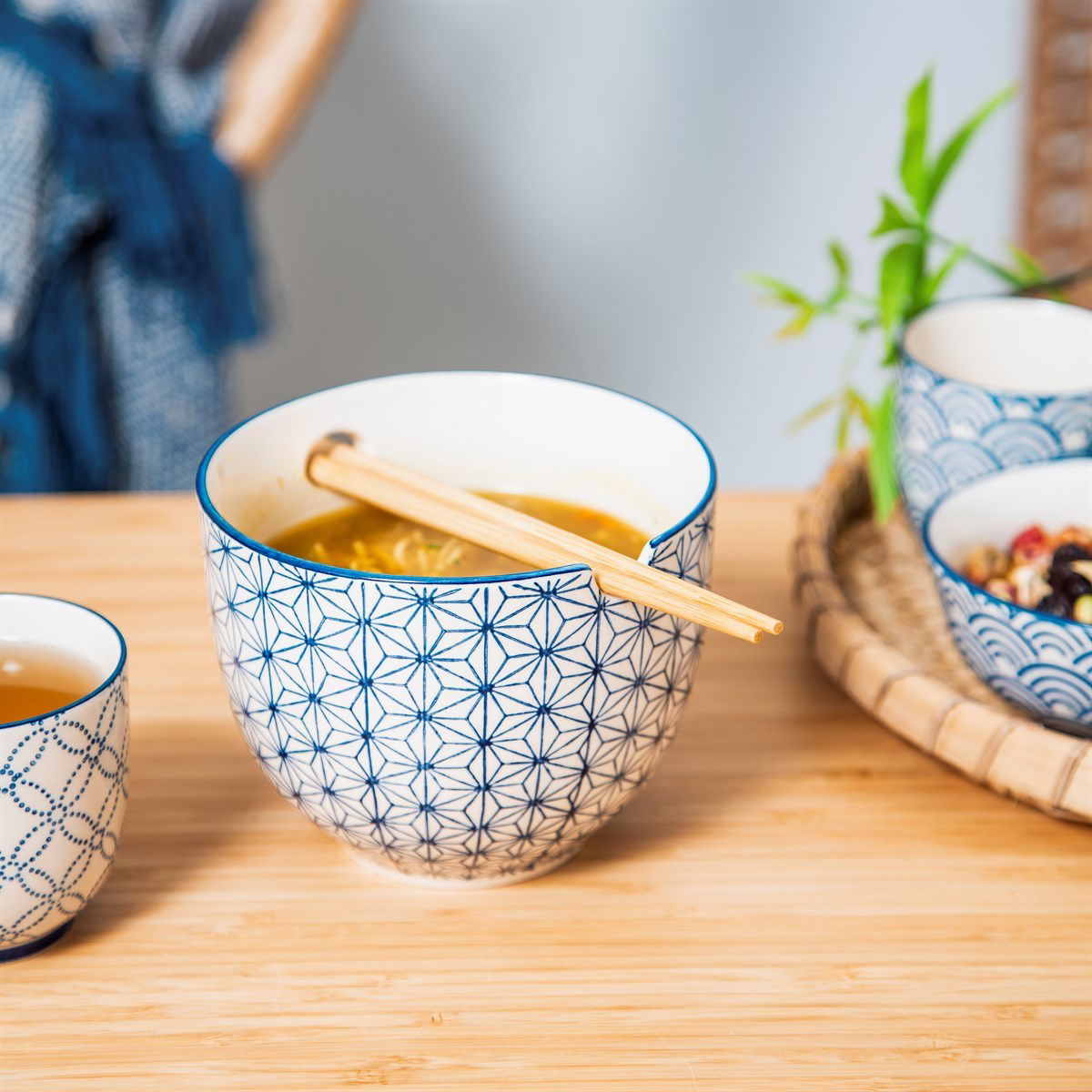 sashiko-pattern-noodle-bowl-with-chopsticksat Willow and Wine!