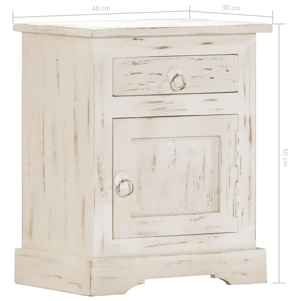 Bedside Cabinet White 40x30x50 cm Solid Mango Wood at Willow and Wine