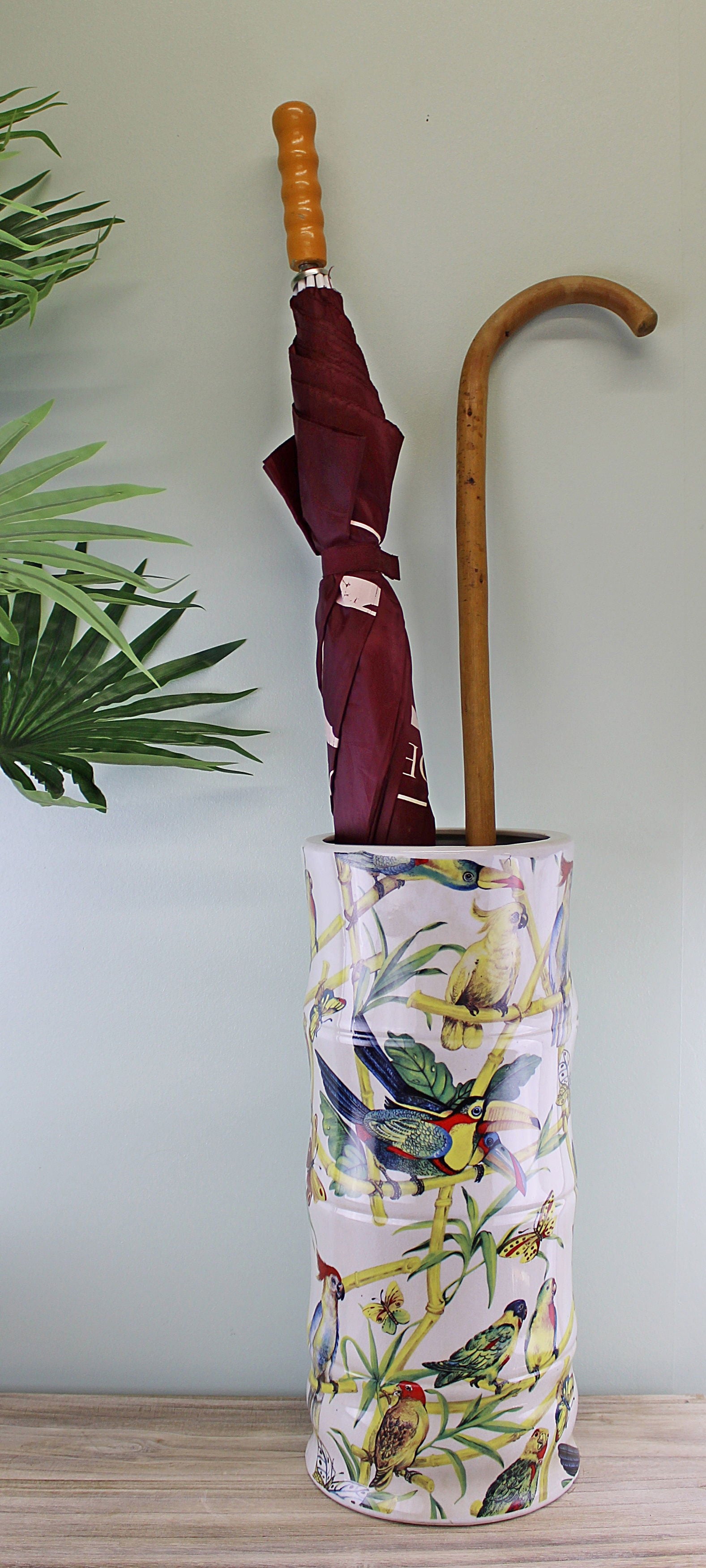 ceramic-umbrella-stand-bamboo-tropical-bird-designat Willow and Wine!