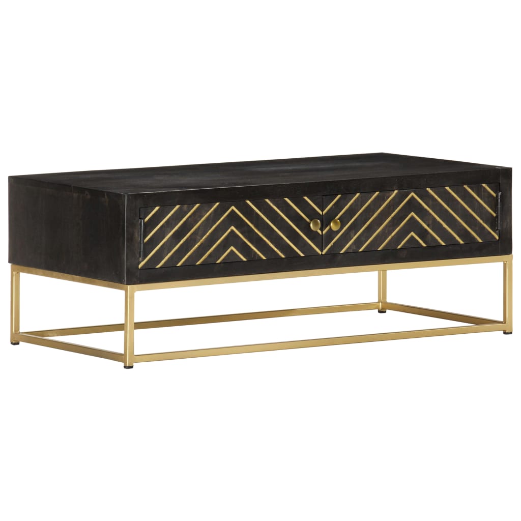 Coffee Table Black and Gold 90x50x35 cm Solid Mango Wood at Willow and Wine