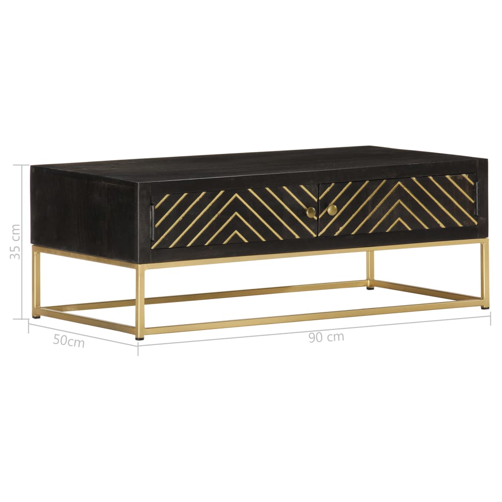 Coffee Table Black and Gold 90x50x35 cm Solid Mango Wood at Willow and Wine