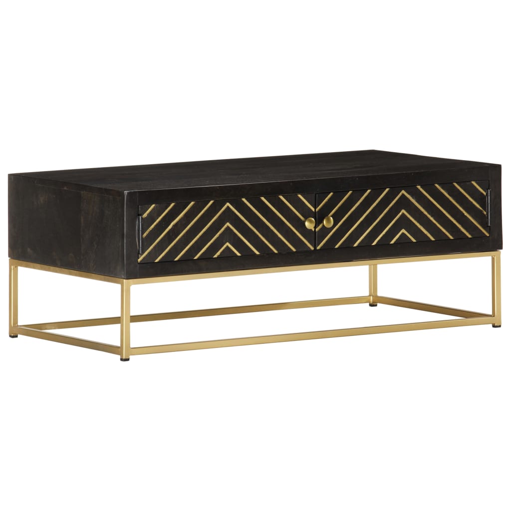 Coffee Table Black and Gold 90x50x35 cm Solid Mango Wood at Willow and Wine