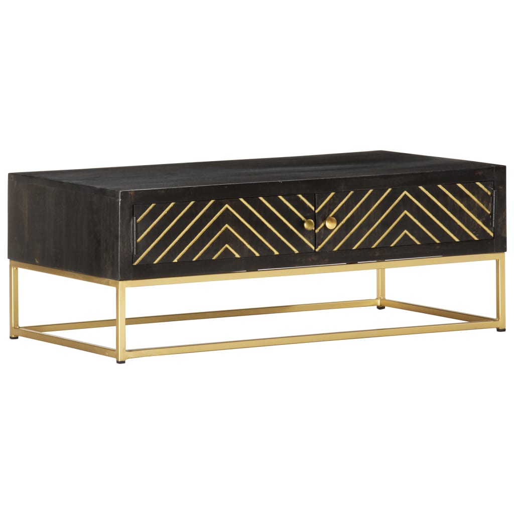 Coffee Table Black and Gold 90x50x35 cm Solid Mango Wood at Willow and Wine