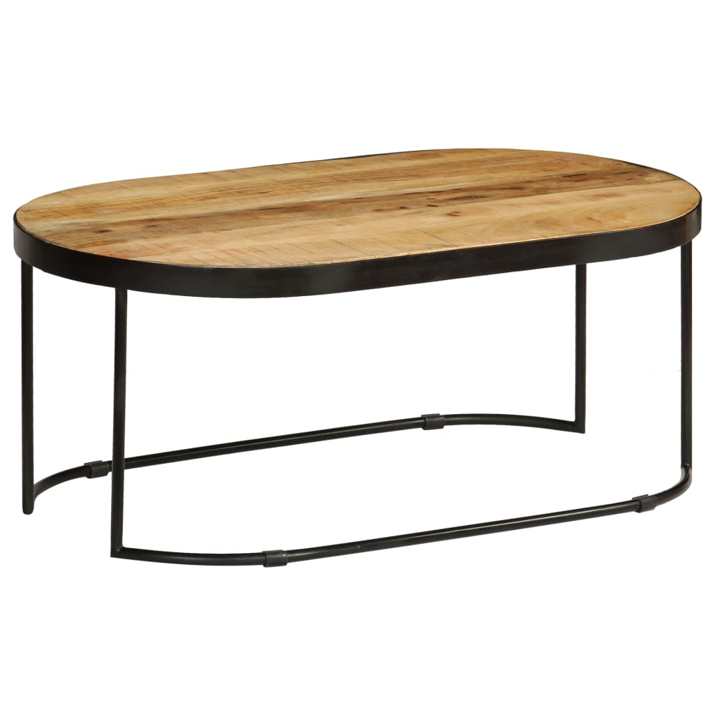 Coffee Table Oval Solid Rough Mango Wood and Steel 100 cm Willow and Wine