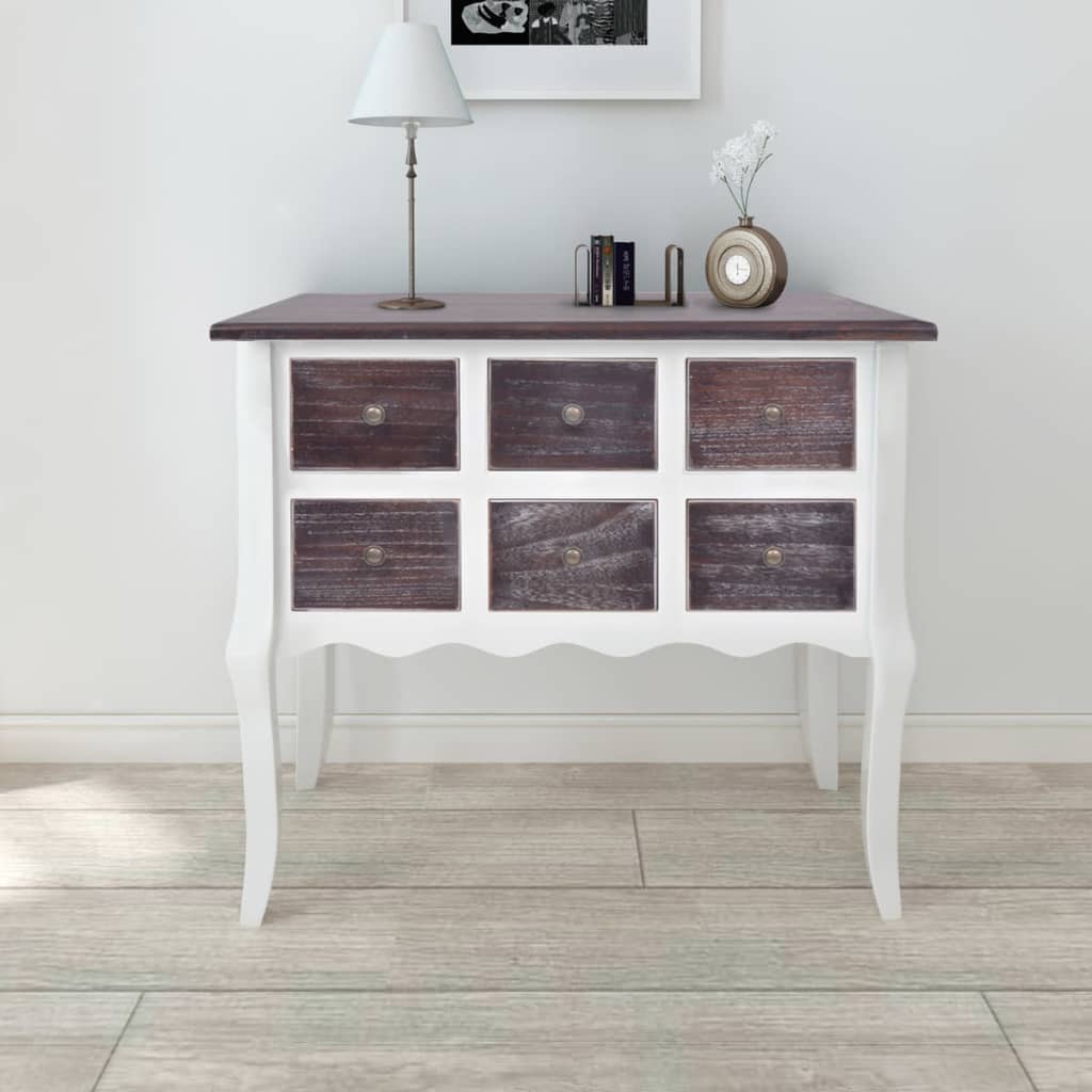 Console Cabinet 6 Drawers Brown and White Wood Willow and Wine