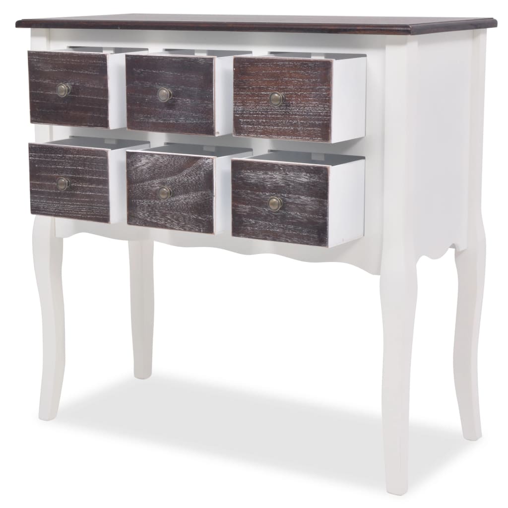 Console Cabinet 6 Drawers Brown and White Wood Willow and Wine