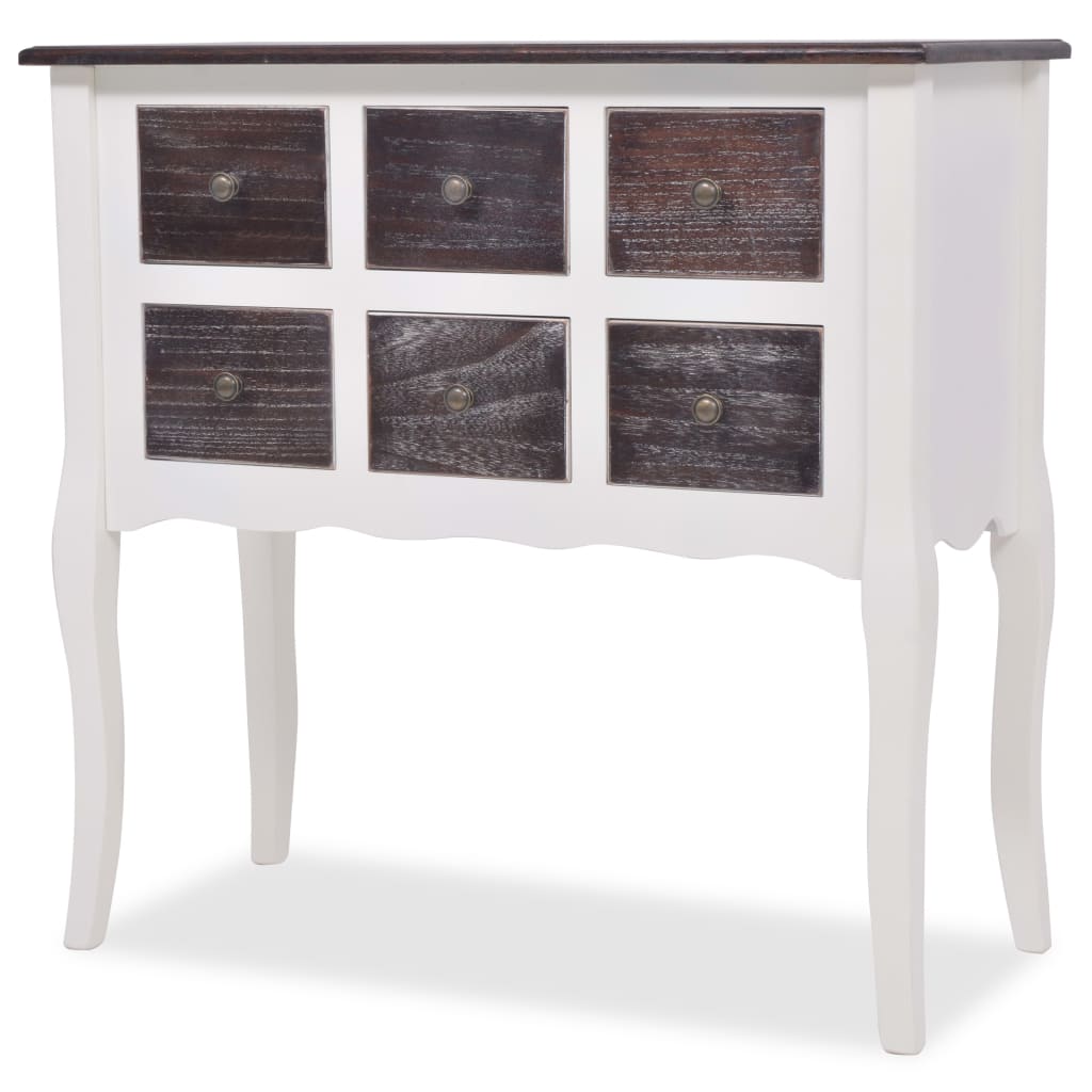 Console Cabinet 6 Drawers Brown and White Wood Willow and Wine