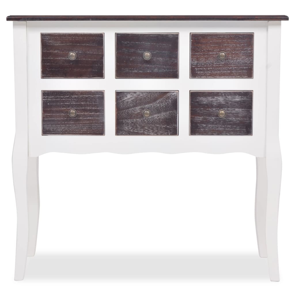 Console Cabinet 6 Drawers Brown and White Wood Willow and Wine