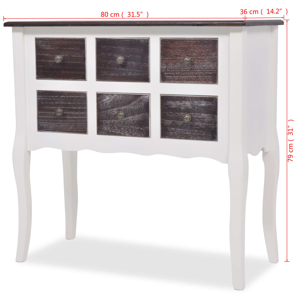 Console Cabinet 6 Drawers Brown and White Wood Willow and Wine