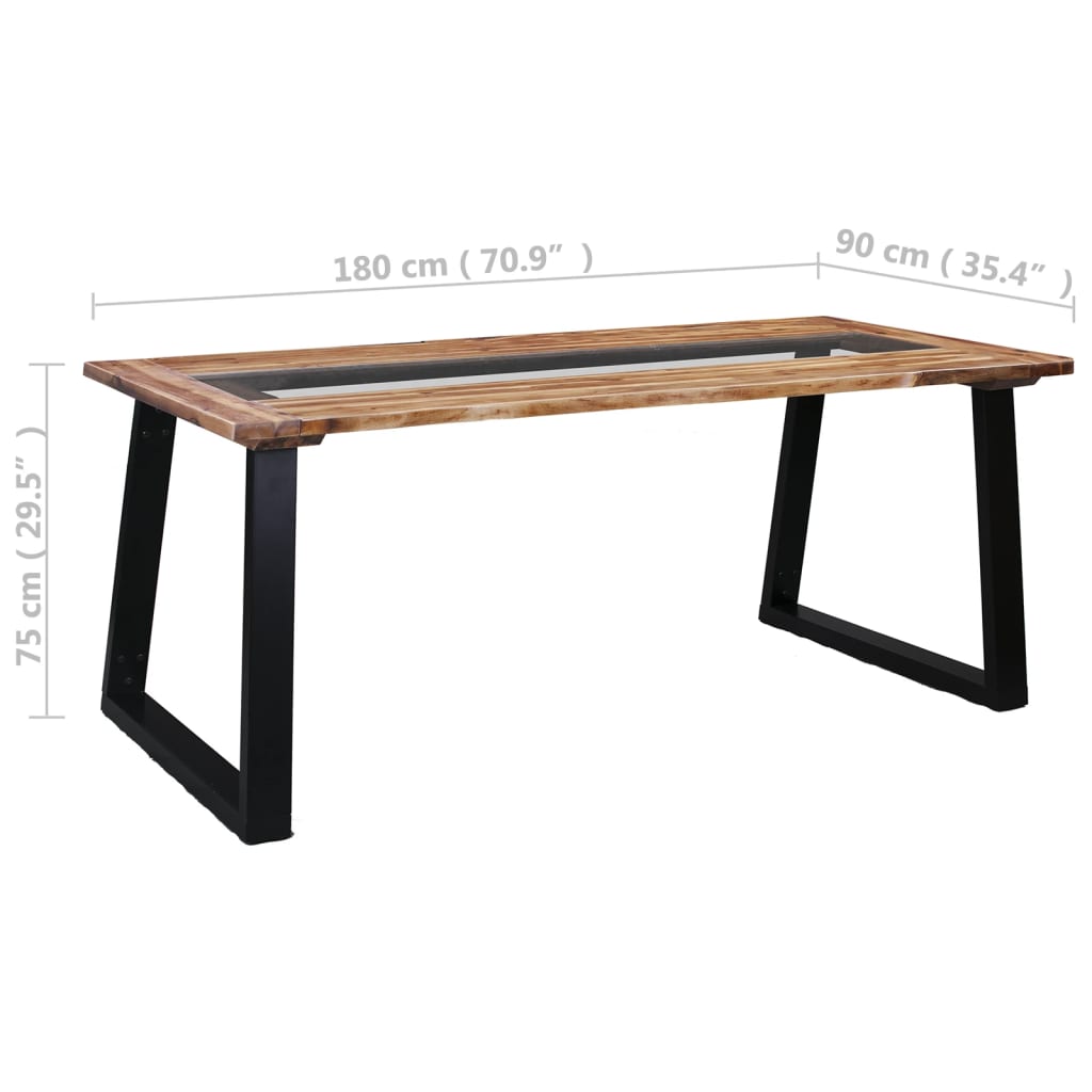 Dining Table 180x90x75 cm Solid Acacia Wood and Glass at Willow and Wine