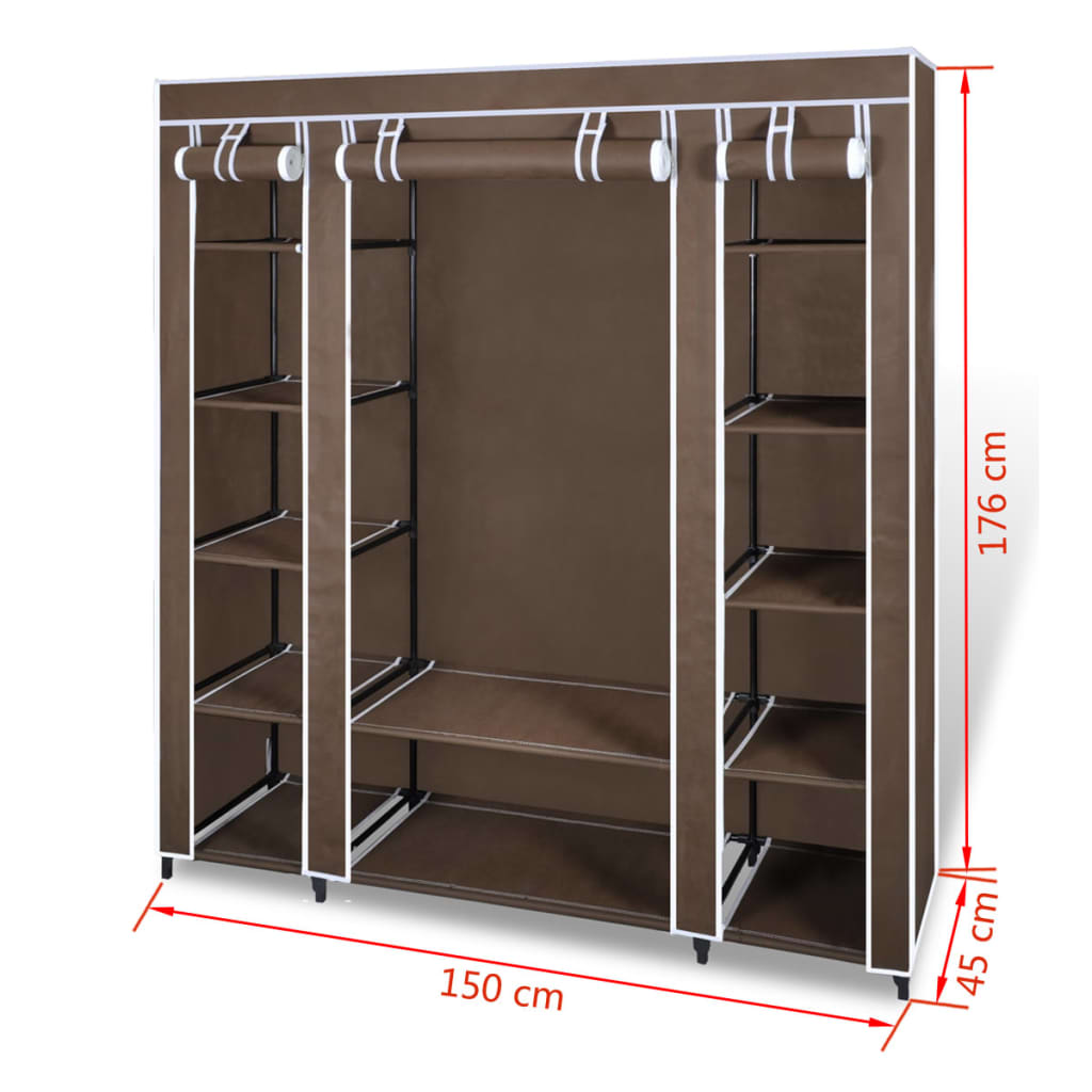 Fabric Wardrobe with Compartments and Rods 45x150x176 cm Brown at Willow and Wine