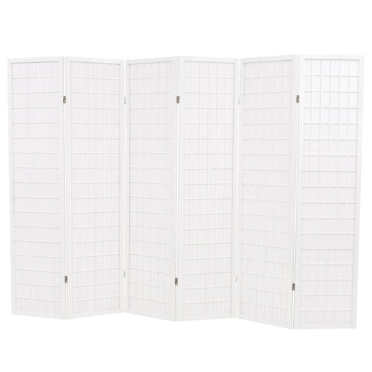 Folding 6-Panel Room Divider Japanese Style 240x170 cm White at Willow and Wine