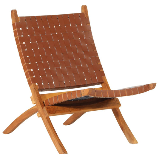 Folding Relaxing Chair Brown Real Leather at Willow and Wine