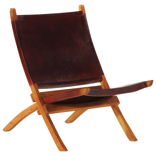 Folding Relaxing Chair Dark Brown Real Leather at Willow and Wine