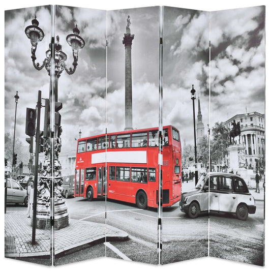 Folding Room Divider 200x170 cm London Bus Black and White at Willow and Wine