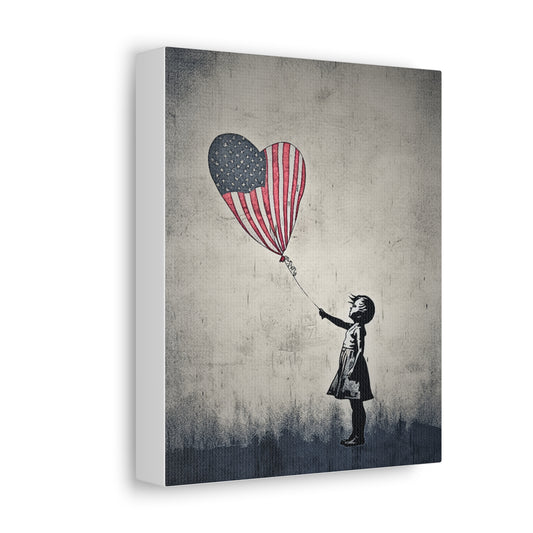 girl-with-a-balloon-with-a-stars-and-stripes-twist-satin-canvas-stretchedat Willow and Wine!