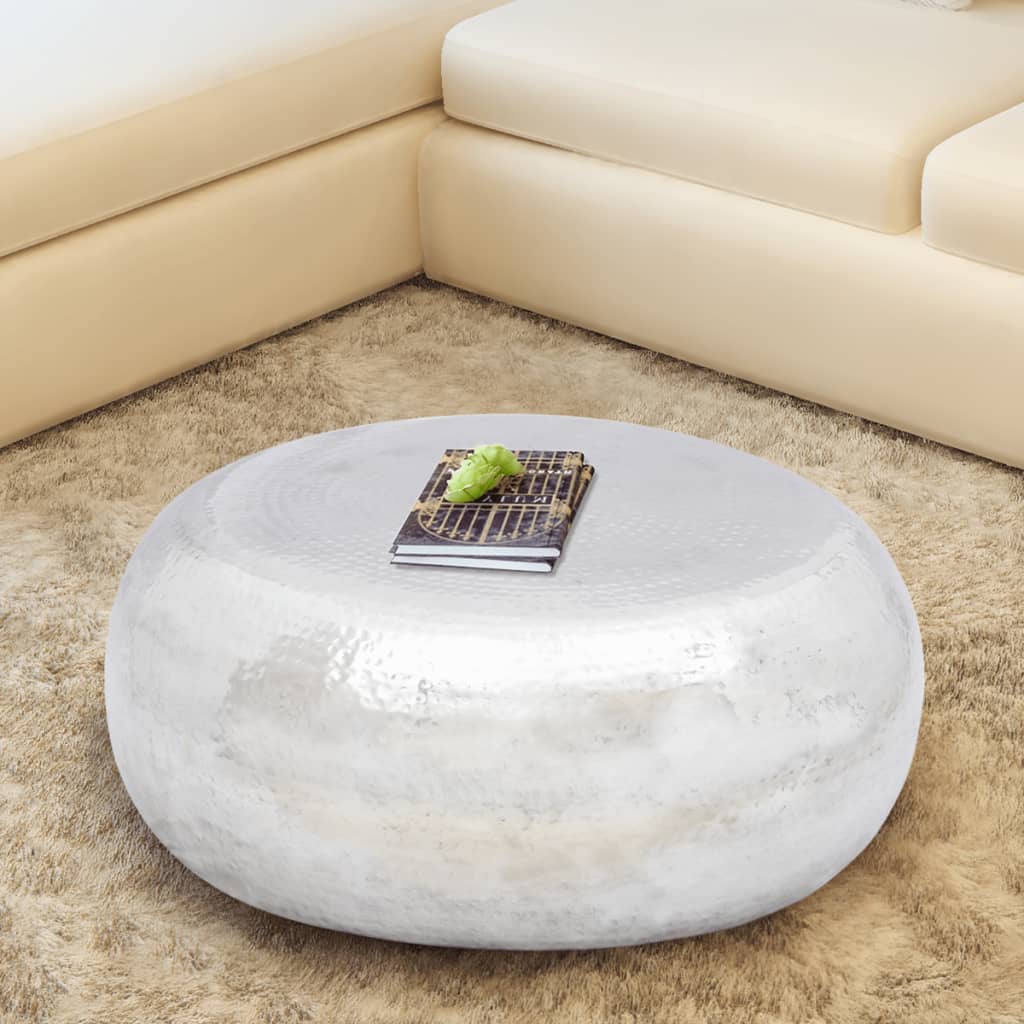 Hammered Aluminium Coffee Table Silver at Willow and Wine