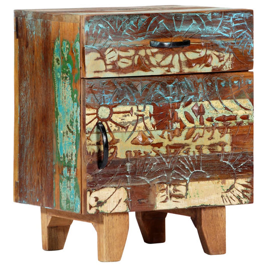 Hand Carved Bedside Cabinet 40x30x50 cm Solid Reclaimed Wood at Willow and Wine