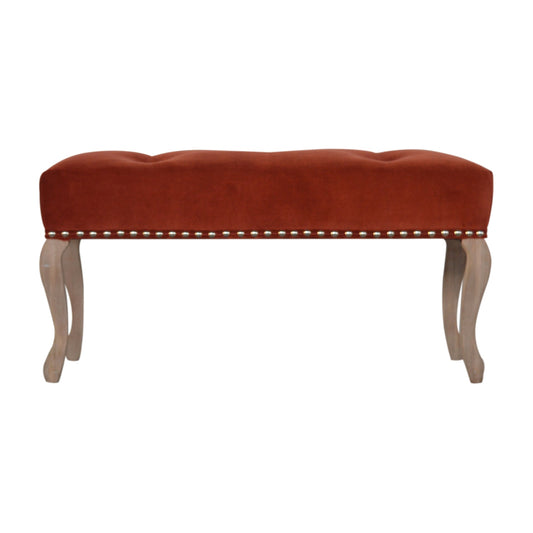 French Style Rust Velvet Bench