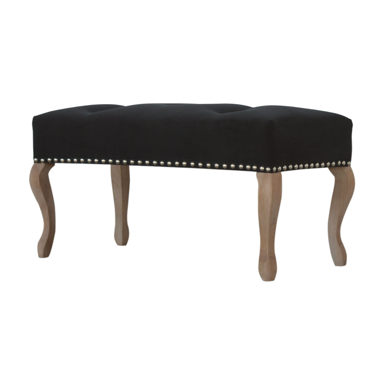 French Style Black Velvet Bench