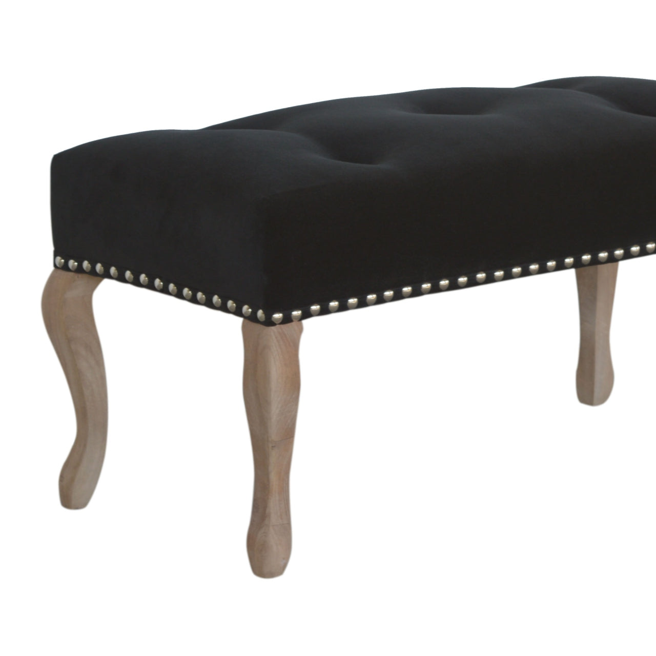 French Style Black Velvet Bench