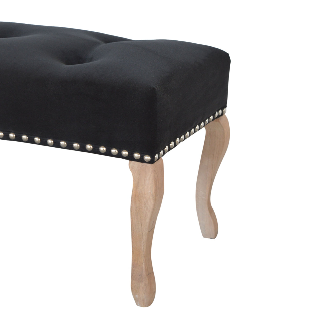 French Style Black Velvet Bench