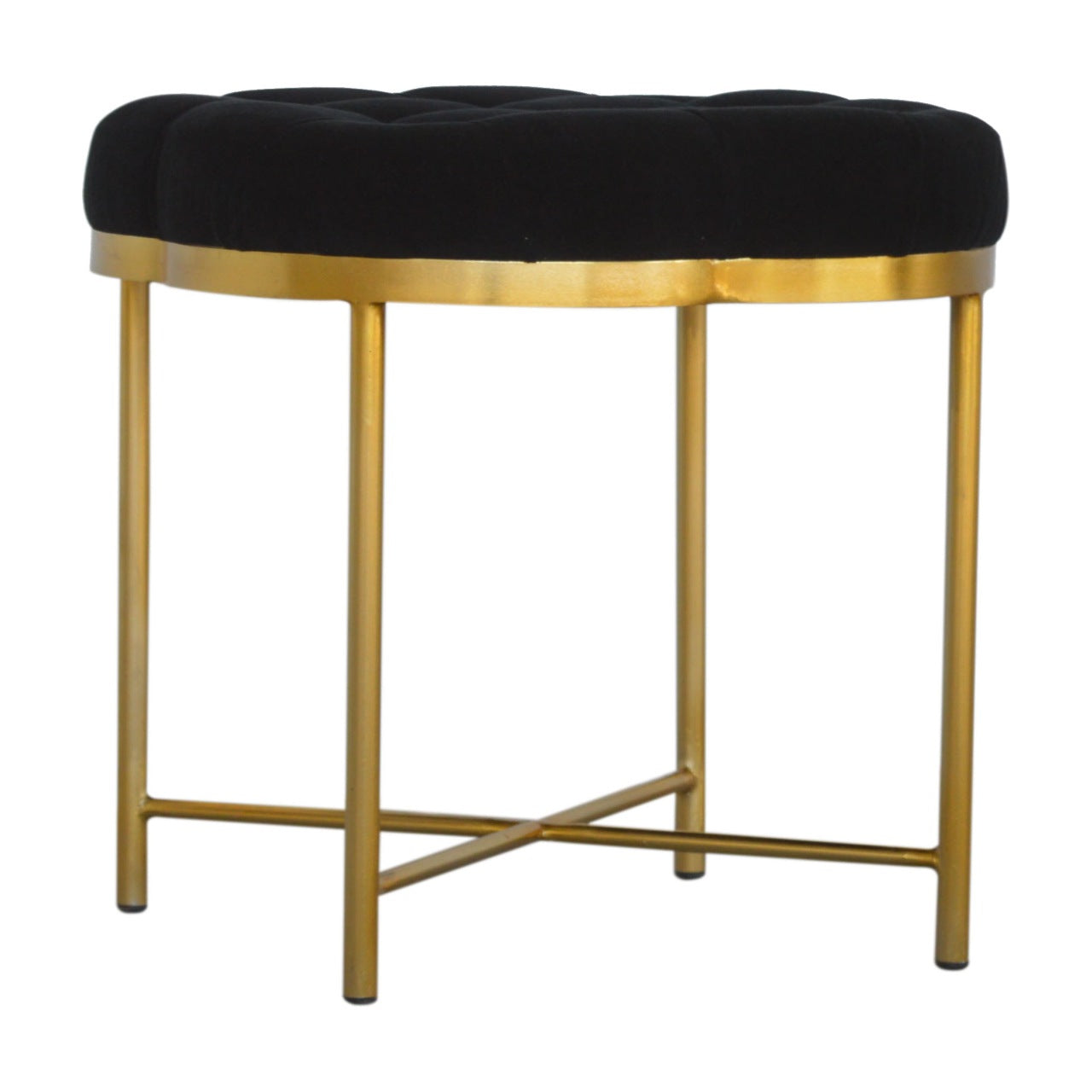 Clover Black Velvet Footstool