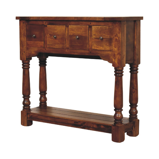 chestnut-4-drawer-console-tableat Willow and Wine!