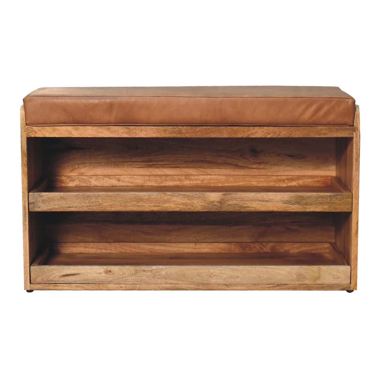 Buffalo Hide Pull out Oak-ish Shoe Storage Bench