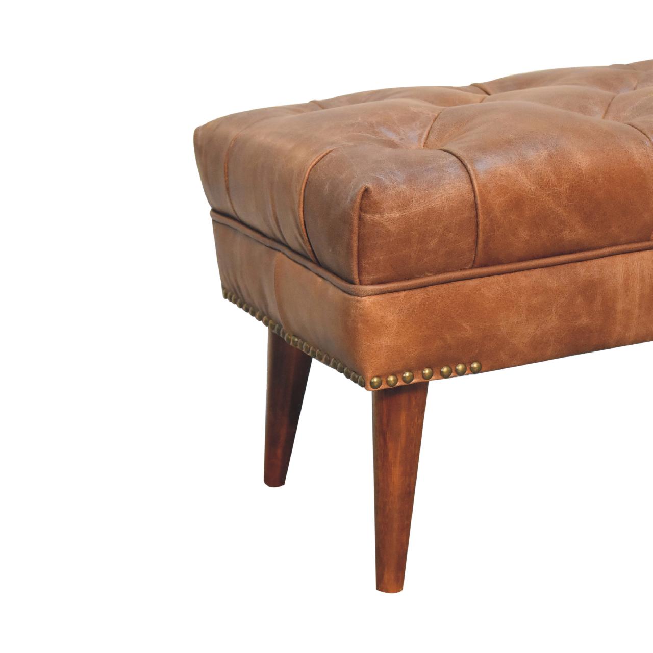 Harbour Brown Leather Bench