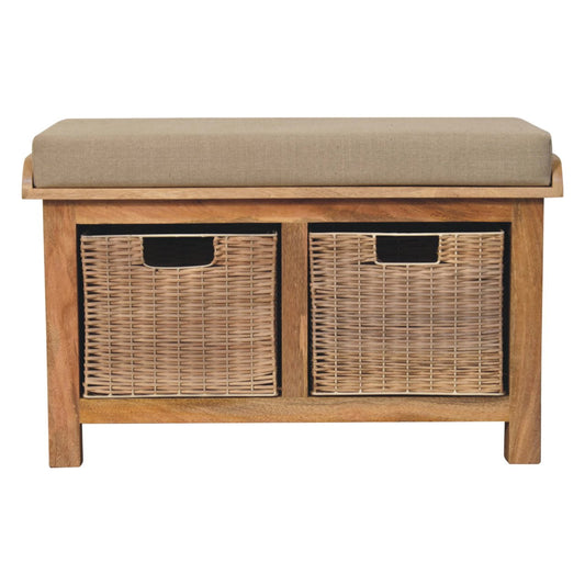 rattan-basket-linen-bench-1at Willow and Wine!