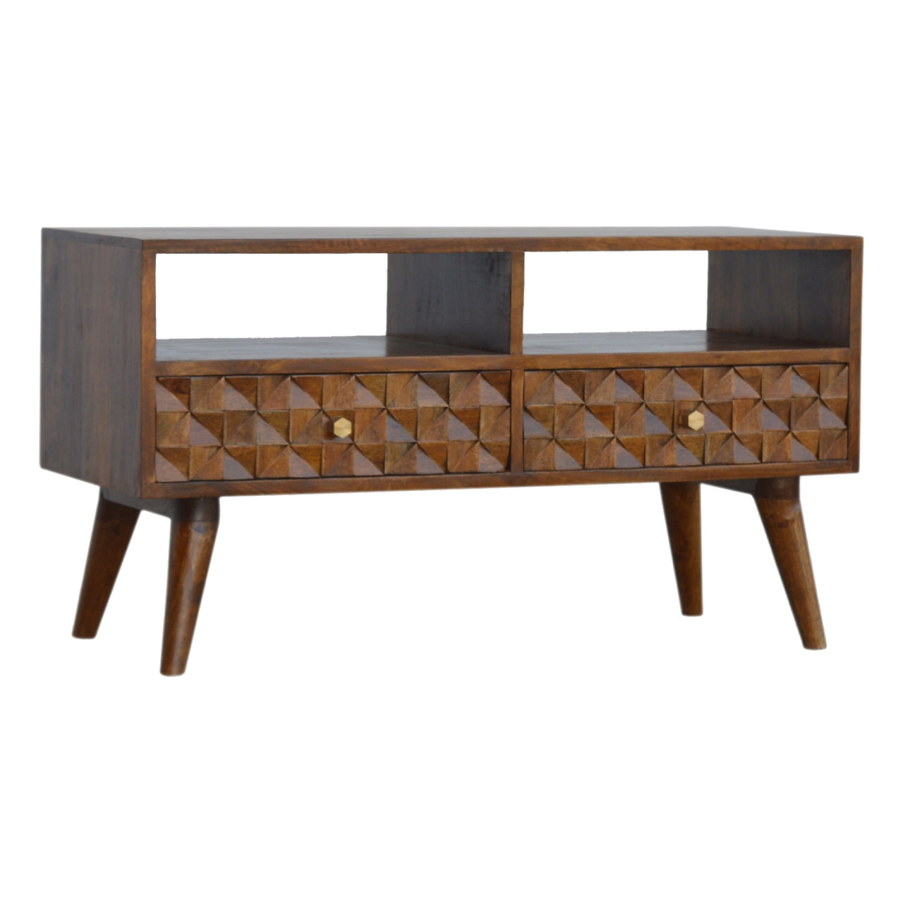 Chestnut Diamond Carved TV Unit