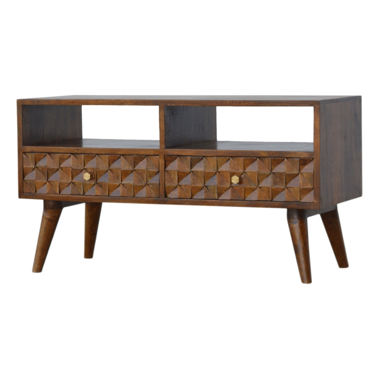 Chestnut Diamond Carved TV Unit