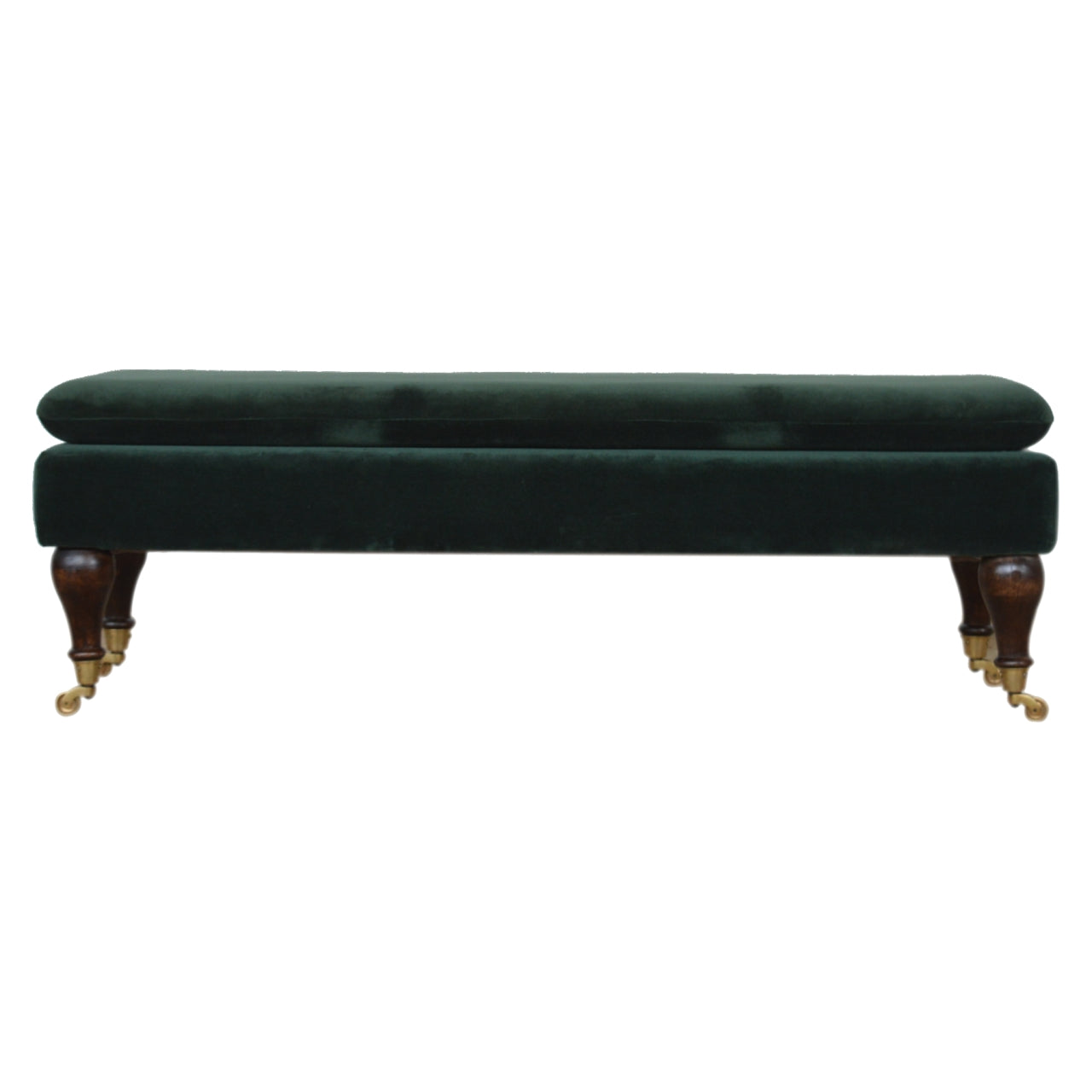 Emerald Velvet Castor Bench