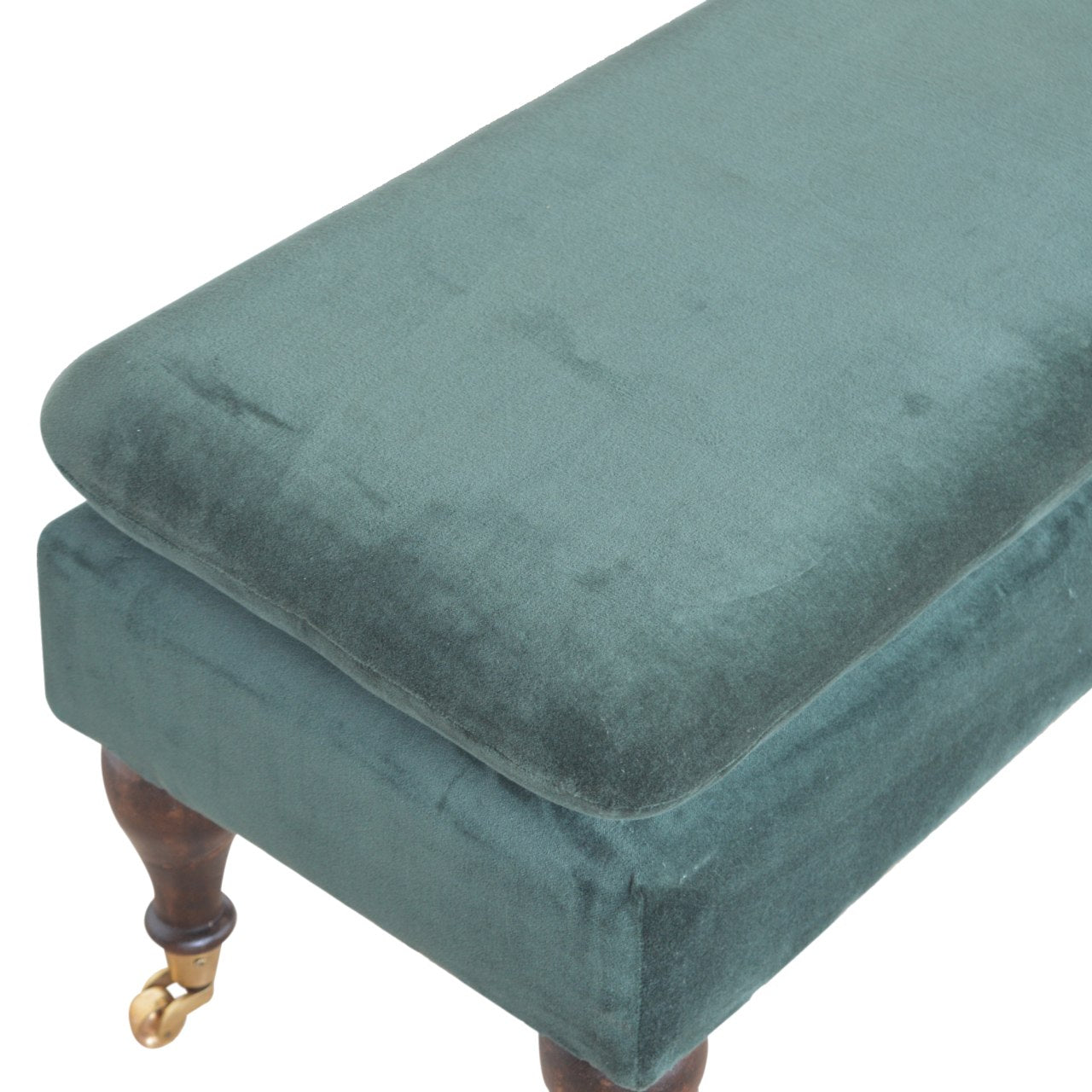 Emerald Velvet Castor Bench