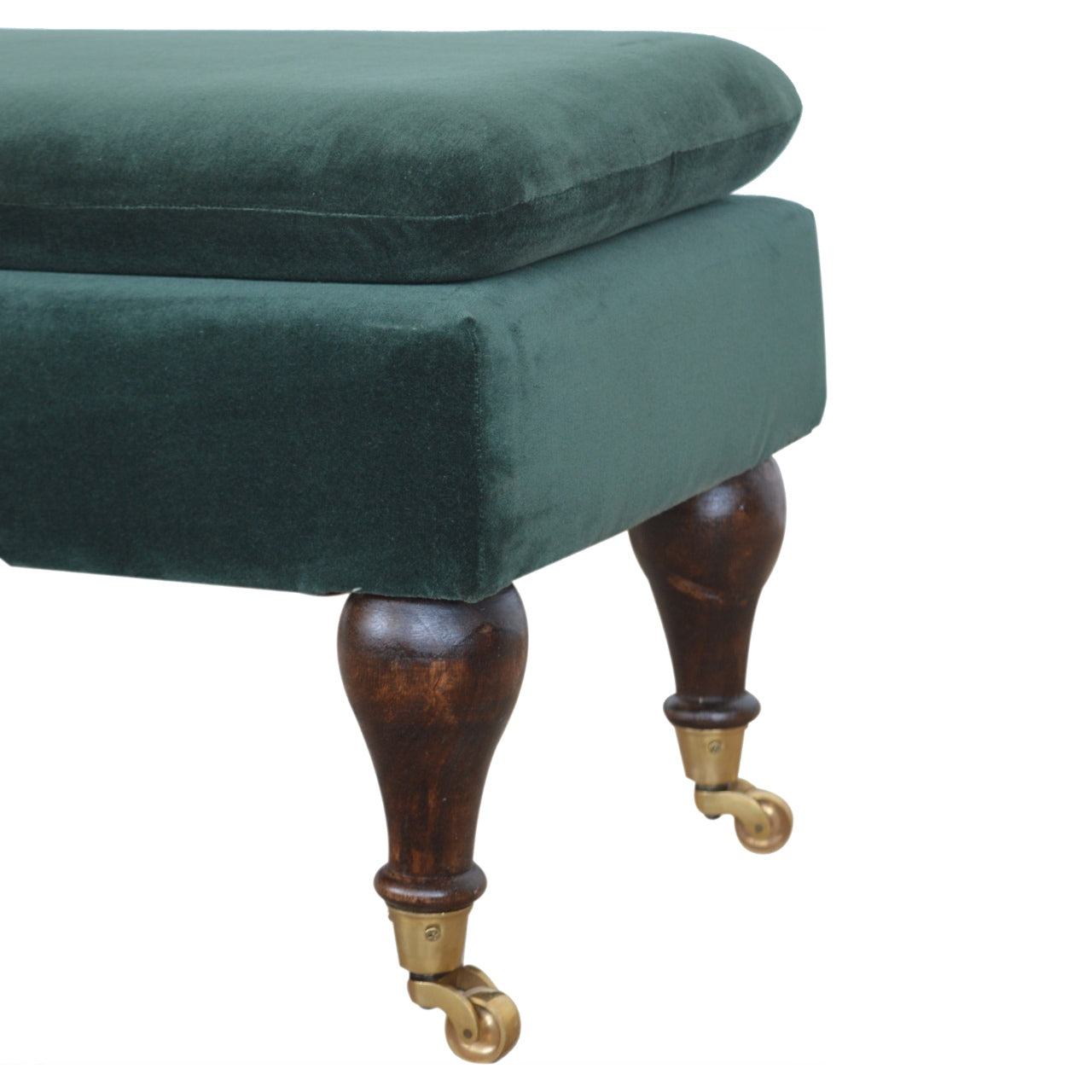 Emerald Velvet Castor Bench