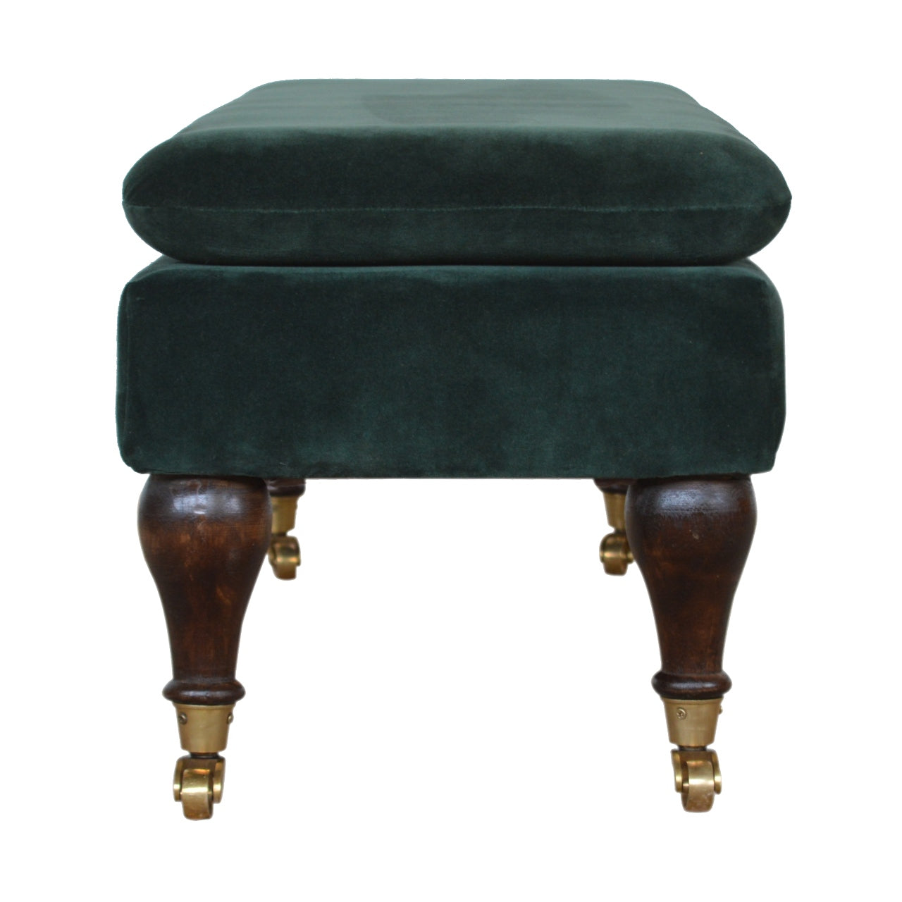 Emerald Velvet Castor Bench