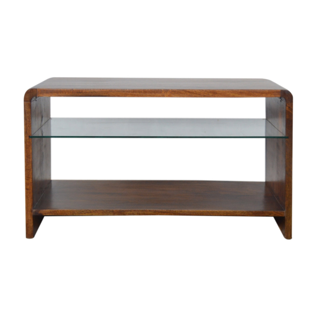 chestnut-glass-shelf-coffee-table-1at Willow and Wine!