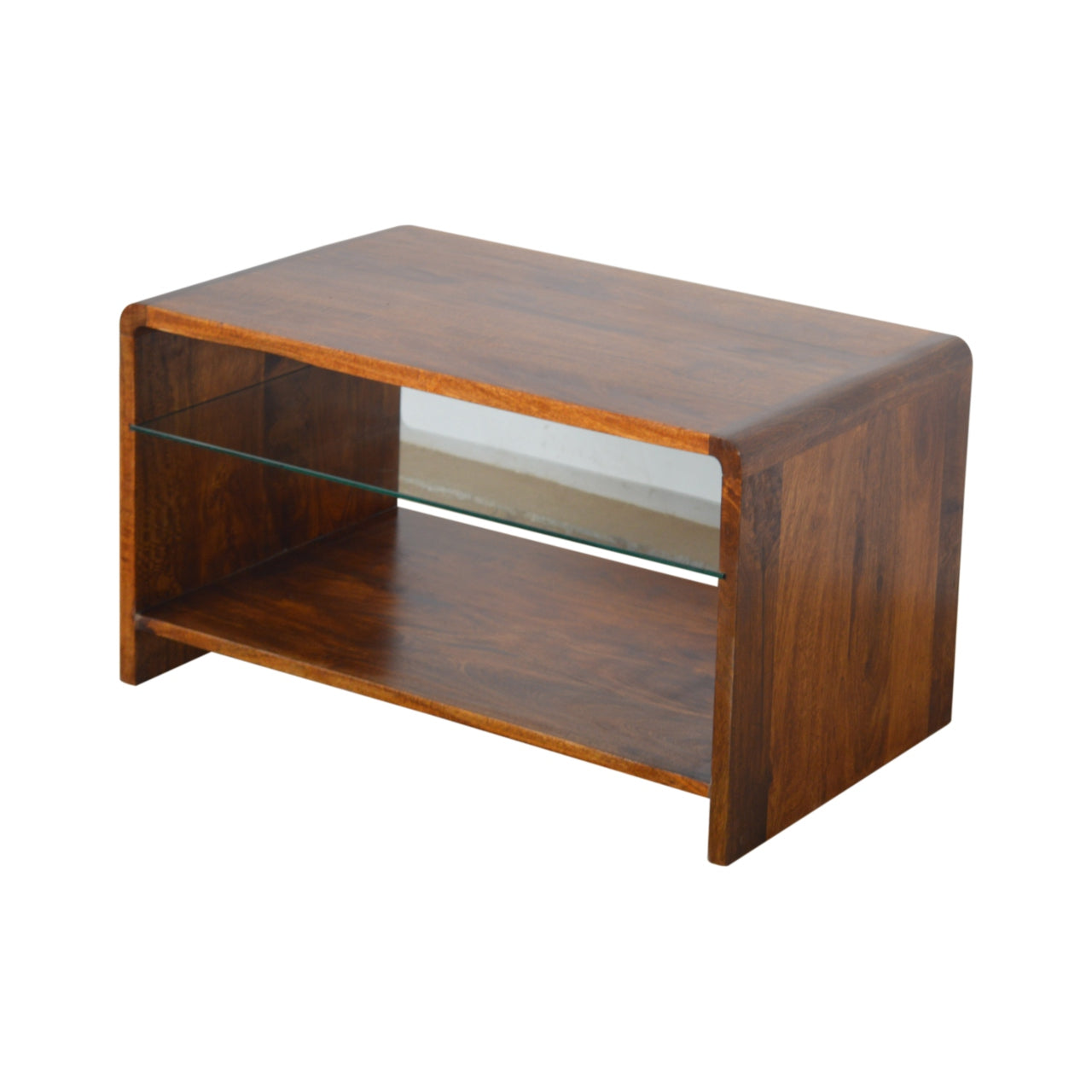 chestnut-glass-shelf-coffee-table-1at Willow and Wine!