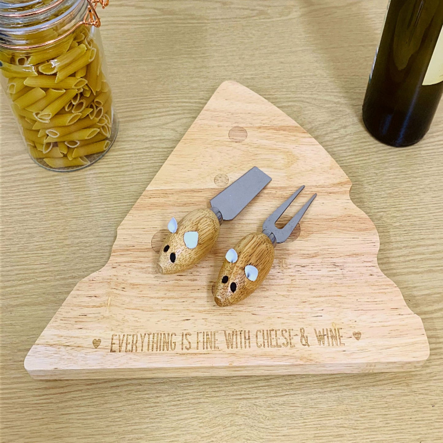 cheeseboard-wedge-shape-with-mouse-knivesat Willow and Wine!