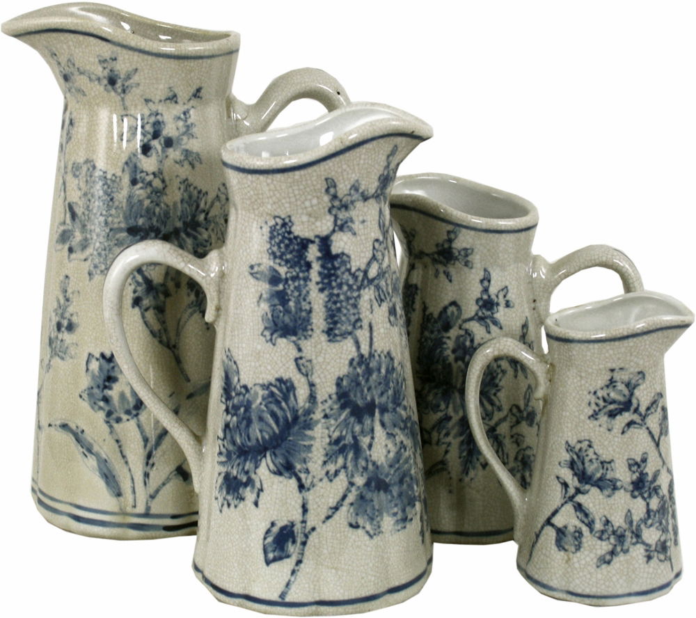 set-of-4-ceramic-jugs-vintage-blue-white-magnolia-designat Willow and Wine!