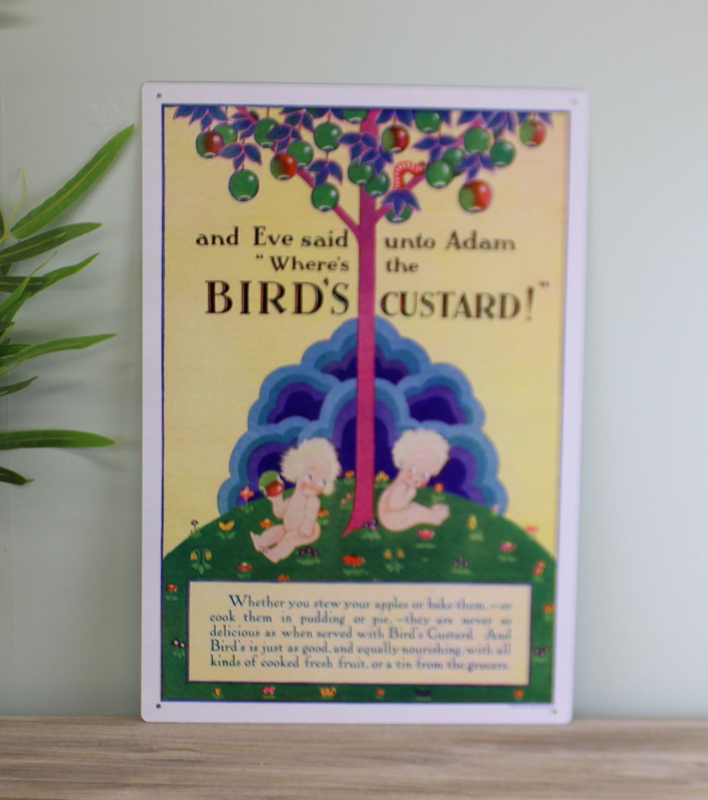 vintage-metal-sign-retro-advertising-birds-custard-adam-eveat Willow and Wine!