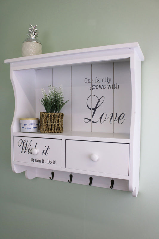 wall-unit-in-white-with-hooks-drawers-shelfat Willow and Wine!