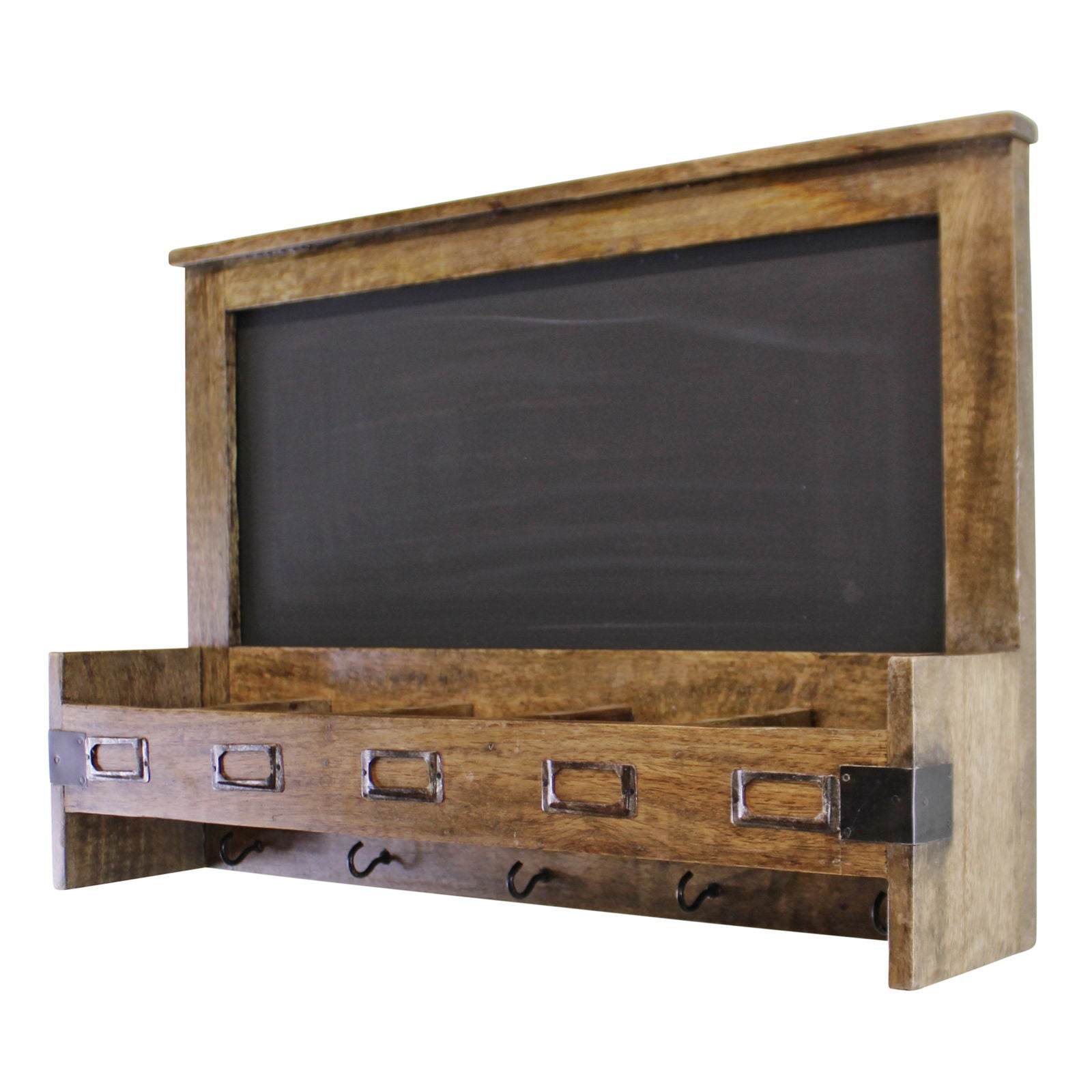 mango-wood-blackboard-with-5-storage-slots-key-hooksat Willow and Wine!