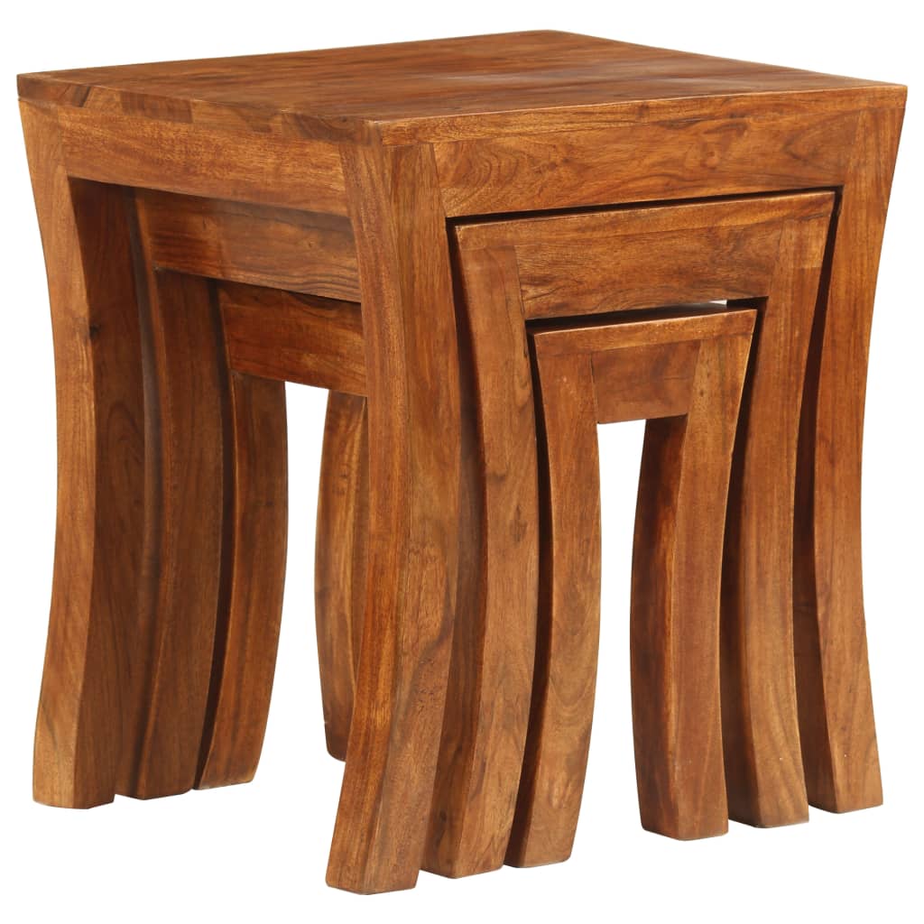 Nesting Table Set 3 Pieces Solid Acacia Wood 50x35x50 cm Brown Willow and Wine