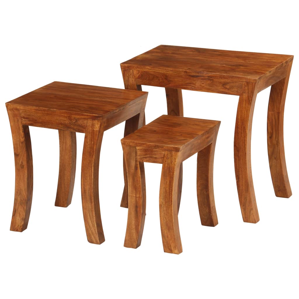 Nesting Table Set 3 Pieces Solid Acacia Wood 50x35x50 cm Brown Willow and Wine