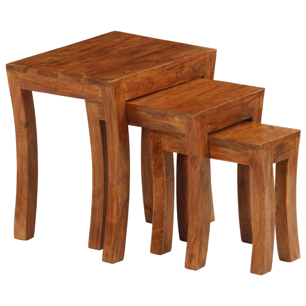 Nesting Table Set 3 Pieces Solid Acacia Wood 50x35x50 cm Brown Willow and Wine