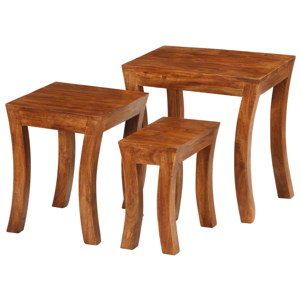 Nesting Table Set 3 Pieces Solid Acacia Wood 50x35x50 cm Brown Willow and Wine