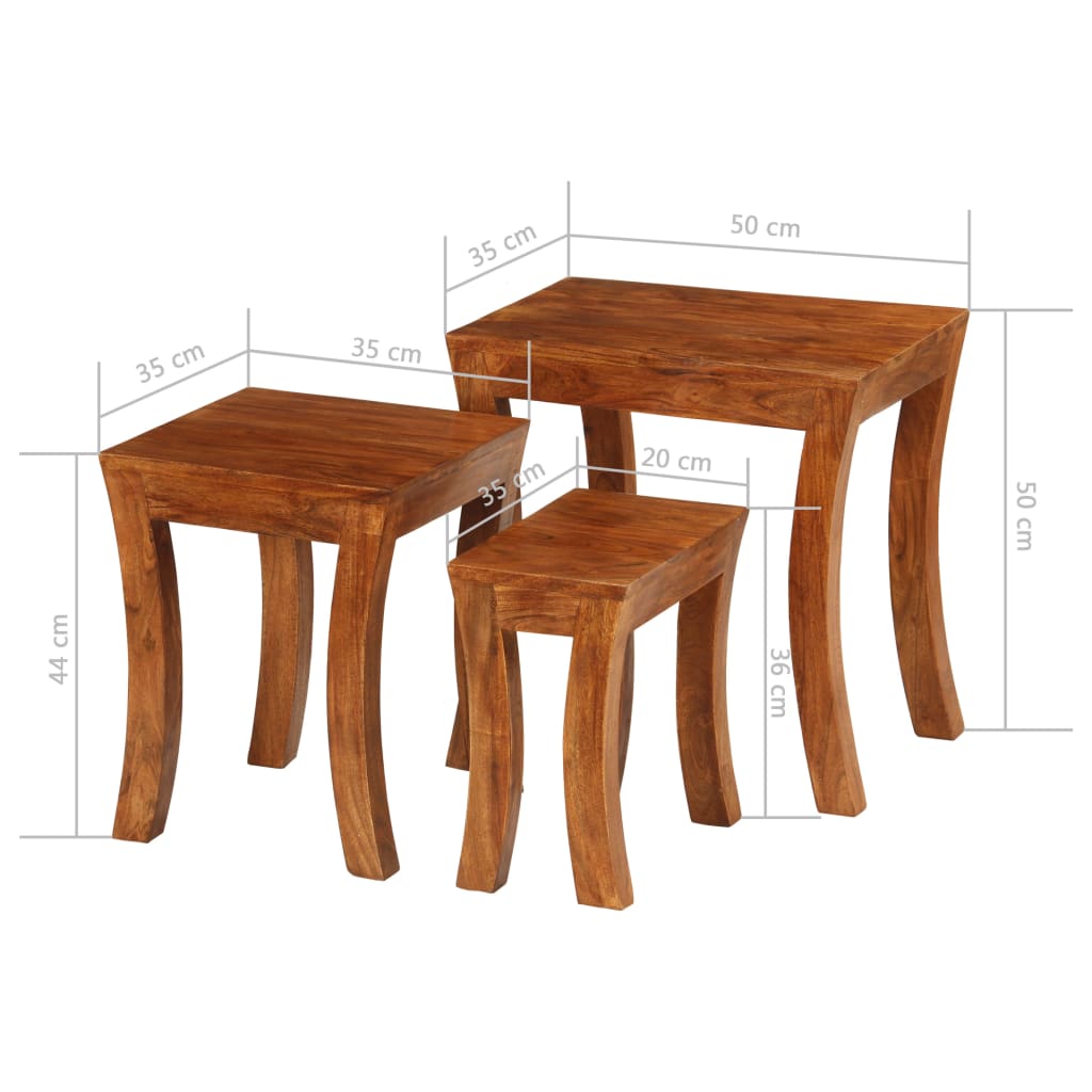 Nesting Table Set 3 Pieces Solid Acacia Wood 50x35x50 cm Brown Willow and Wine